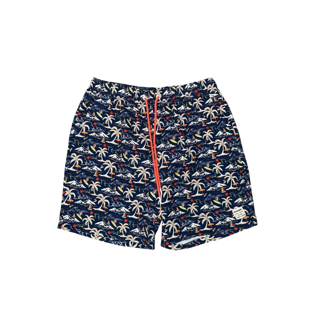 Mosmann Australia Swim Trunks Mens Size M Navy Tropical Palm Tree Good Condition